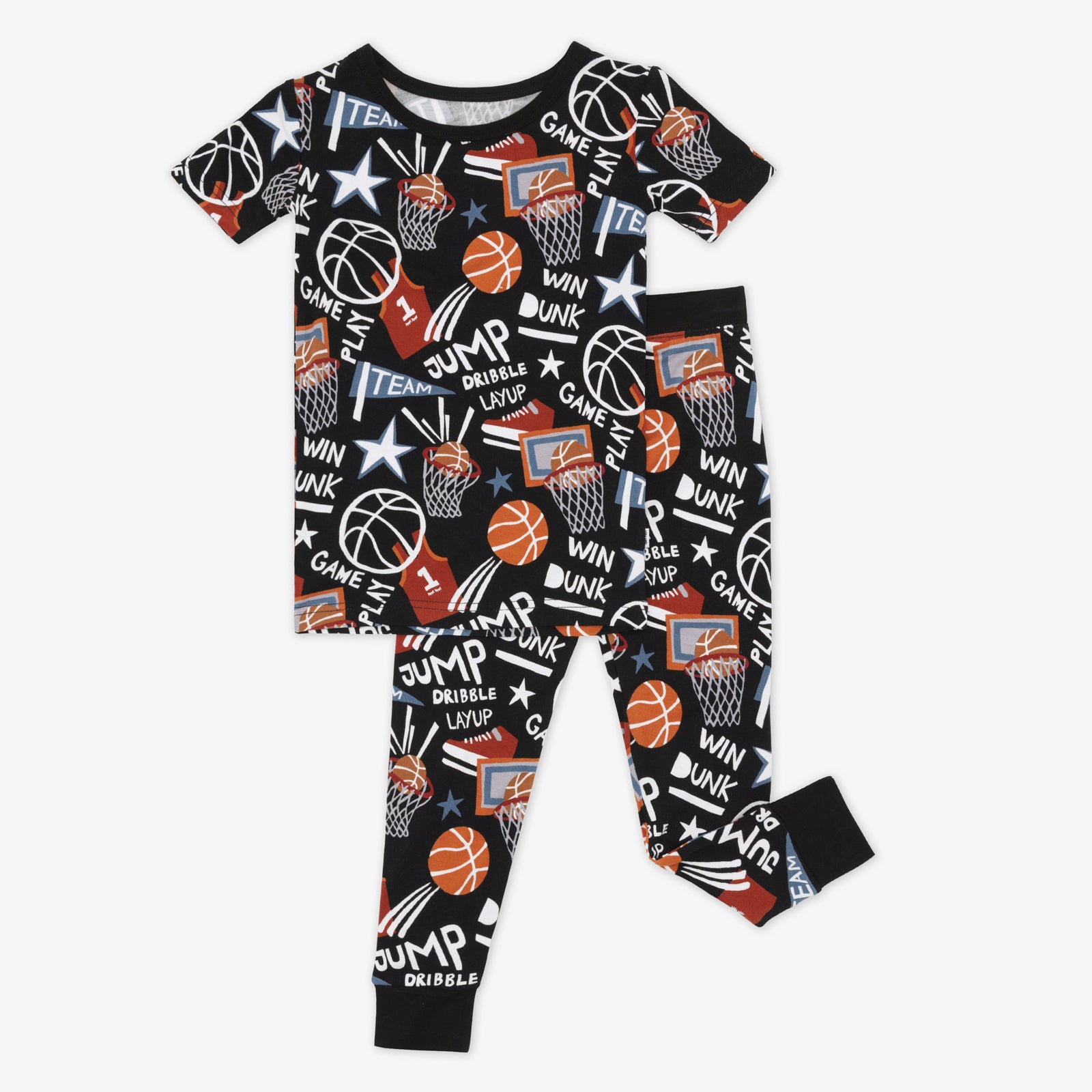 Flat lay of the Black Slam Dunk two-piece short sleeve pajama set