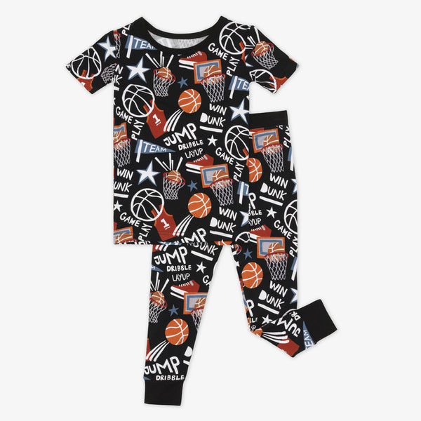 Flat lay of the Black Slam Dunk two-piece short sleeve pajama set