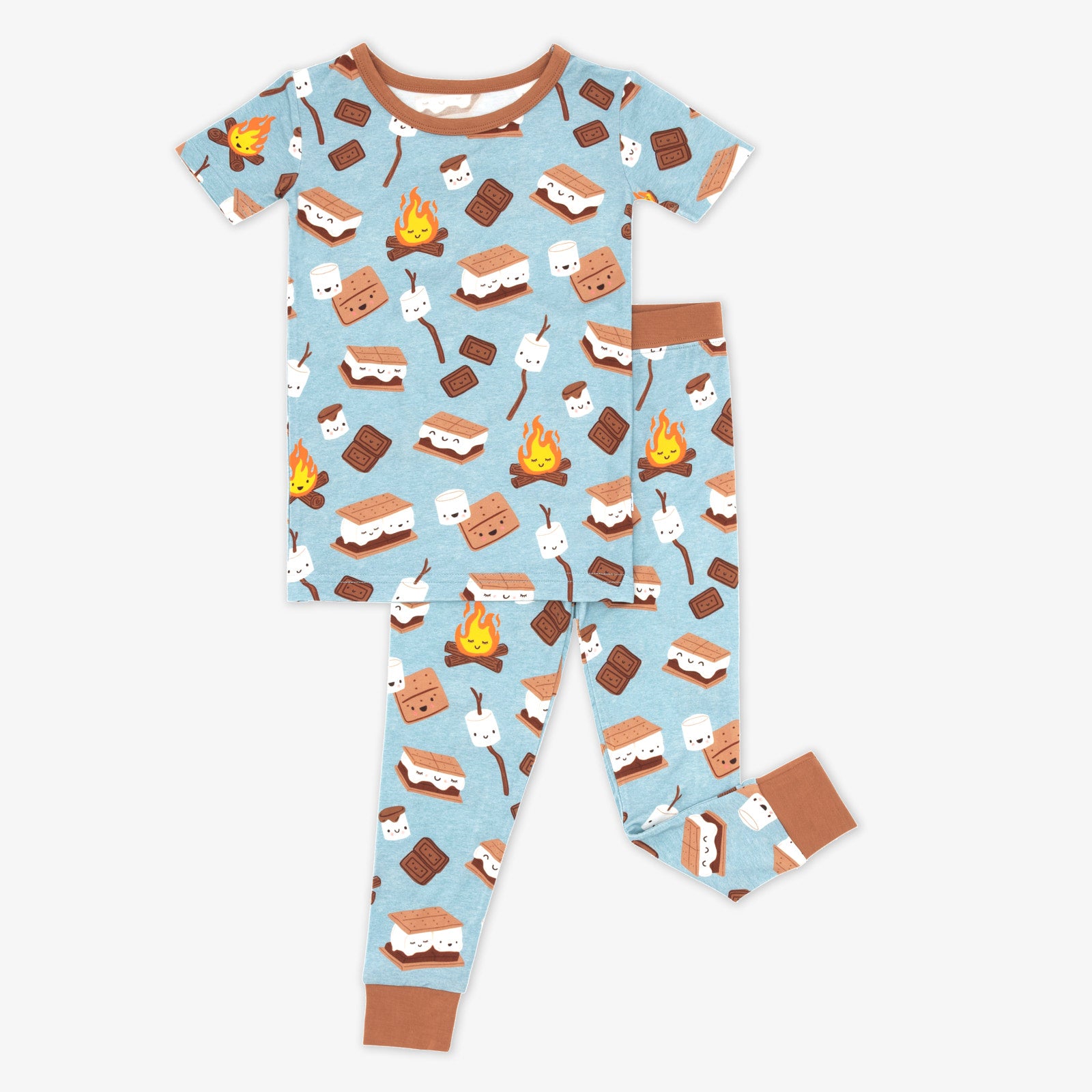 flat lay image of a S'mores Galore two piece short sleeve pj set