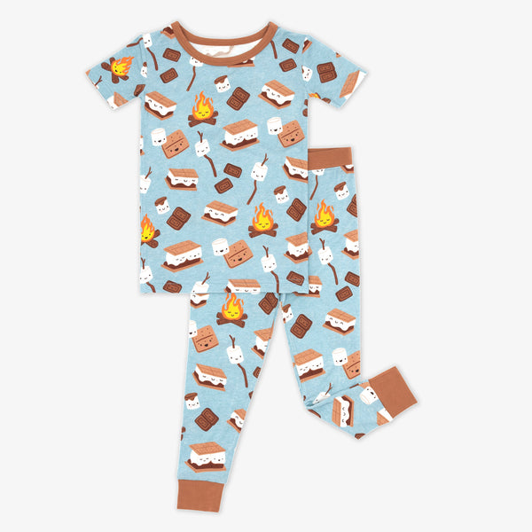 flat lay image of a S'mores Galore two piece short sleeve pj set