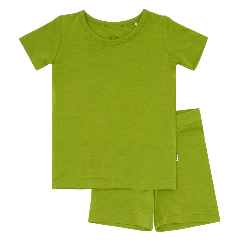 Flat lay image of an Avocado two piece short sleeve and shorts pajama set