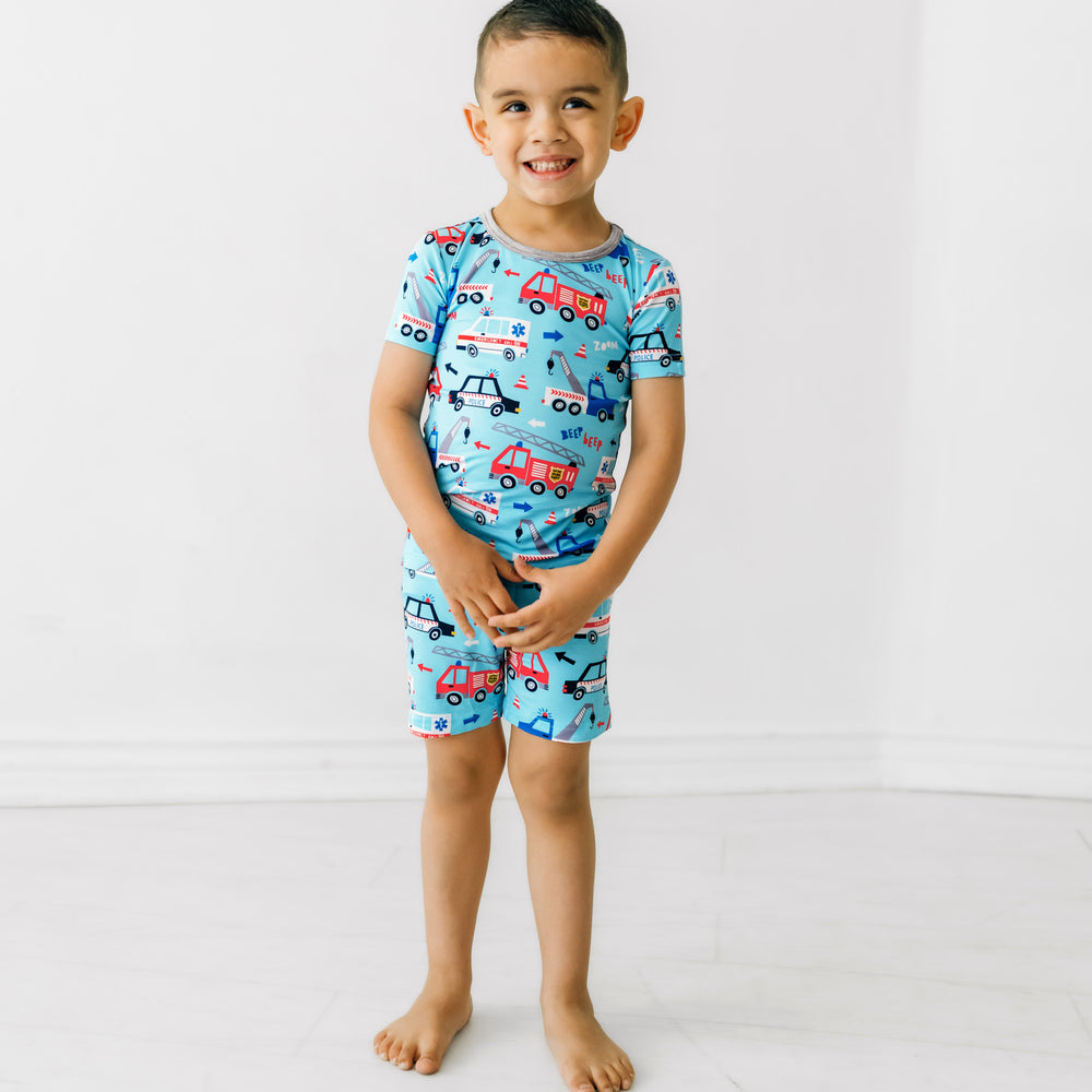 Alternate image of a child wearing a To The Rescue two piece short and short sleeve pj set