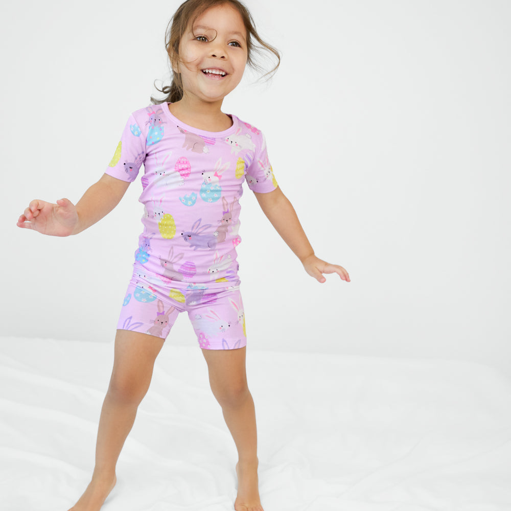 Lavender Hoppy Days Two-Piece Short Sleeve & Shorts Pajama Set