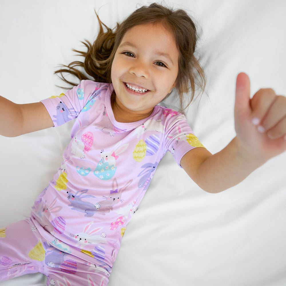 Lavender Hoppy Days Two-Piece Short Sleeve & Shorts Pajama Set