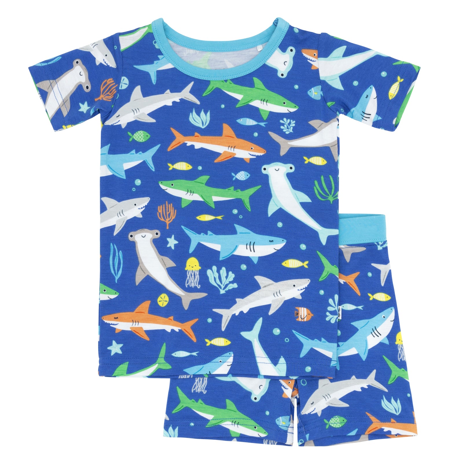 Flat lay image of a Rad Reef two-piece short sleeve & shorts pajama set