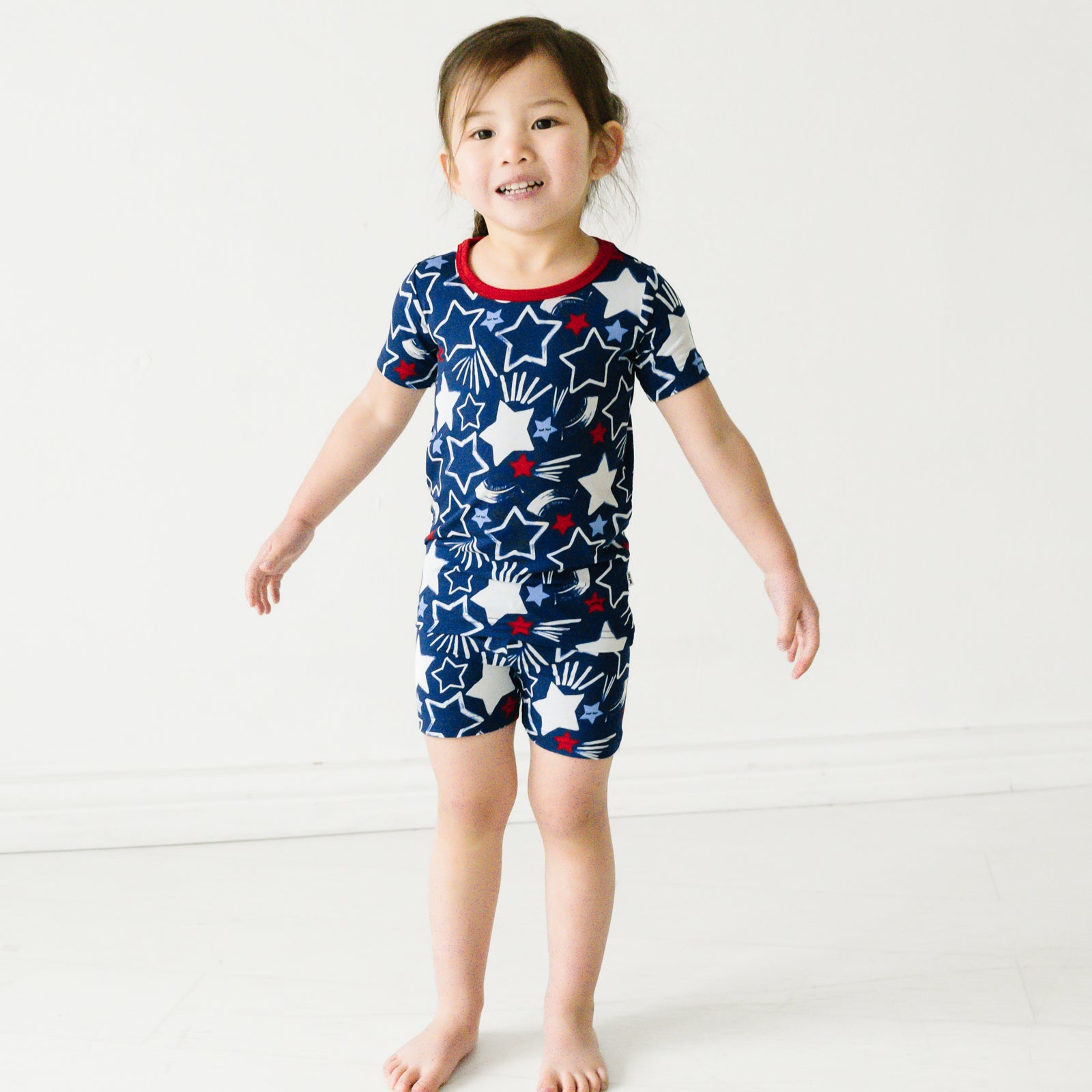 Alternate image of a child wearing a Star Spangled two piece short sleeve and shorts pajama set