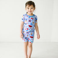 Alternate image of a child wearing Stars Stripes and Sweets two piece short sleeve and shorts pj set