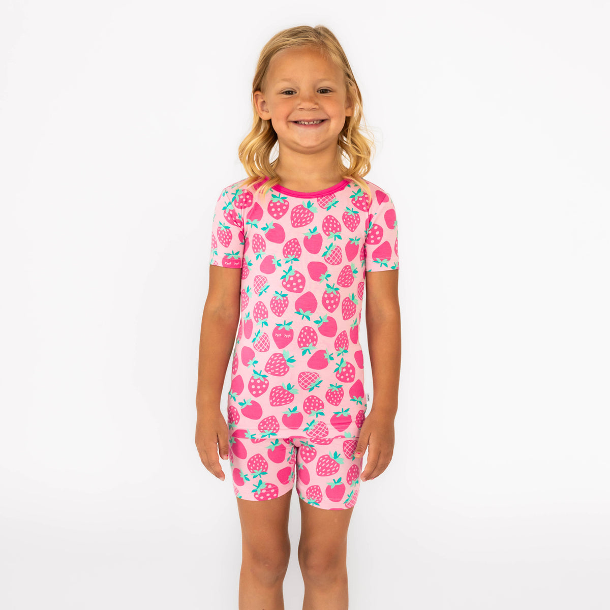 Sweet Strawberries Two-Piece Short Sleeve & Shorts Pajama Set - Little ...