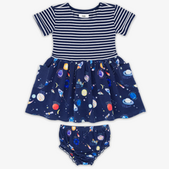 Flat lay image of the Through My Telescope Patch Pocket Dress with Bloomers