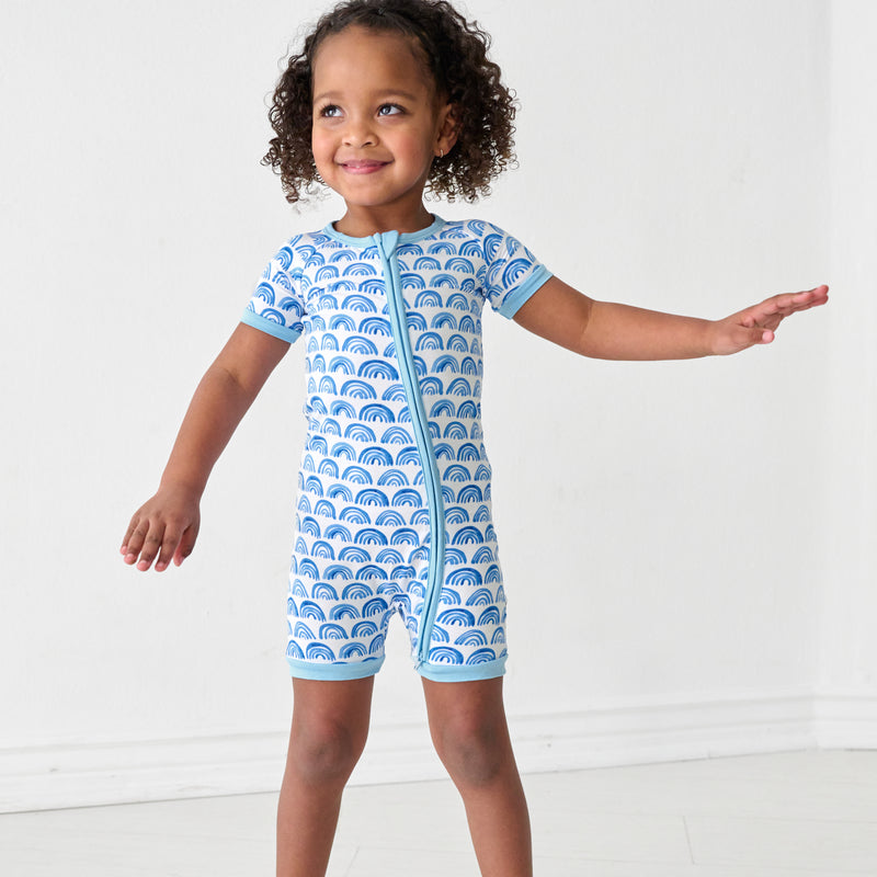 Alternate image of a child wearing a Blue Rainbows shorty zippy