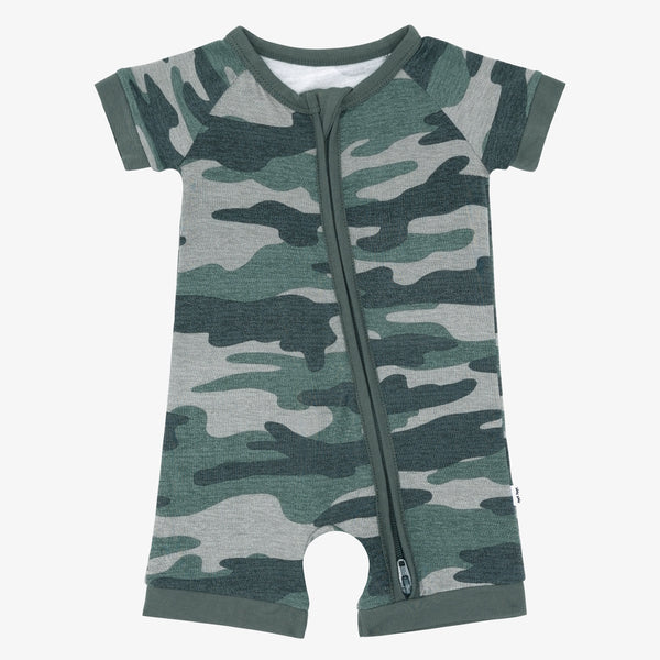 Flat lay image of the Vintage Camo Shorty Zippy