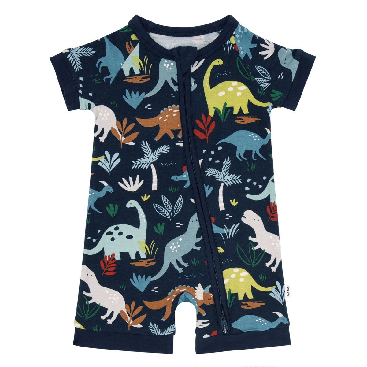 Flat lay of the Navy Jurassic Jungle Shorty Zippy