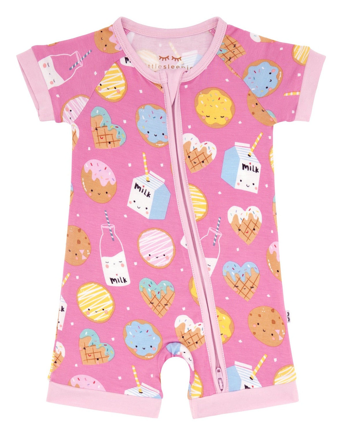Flat lay image of a Pink Cookies and Milk Shorty Zippy