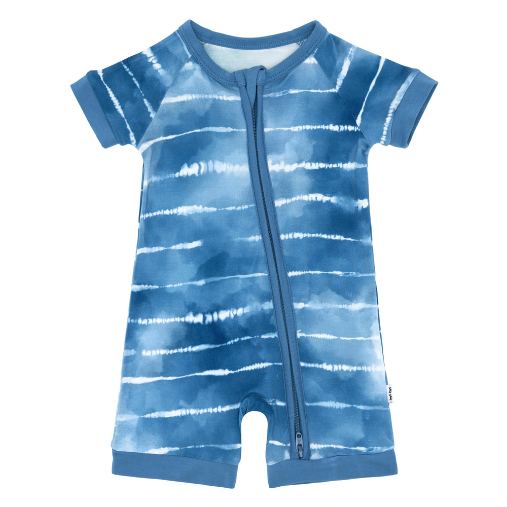 Flat lay image of a Blue Tie Dye Dreams shorty zippy