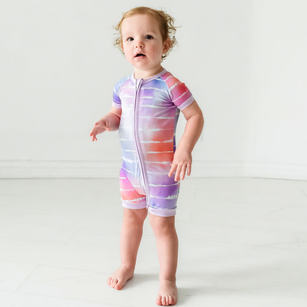 Child wearing a Pastel Tie Dye Dreams shorty zippy