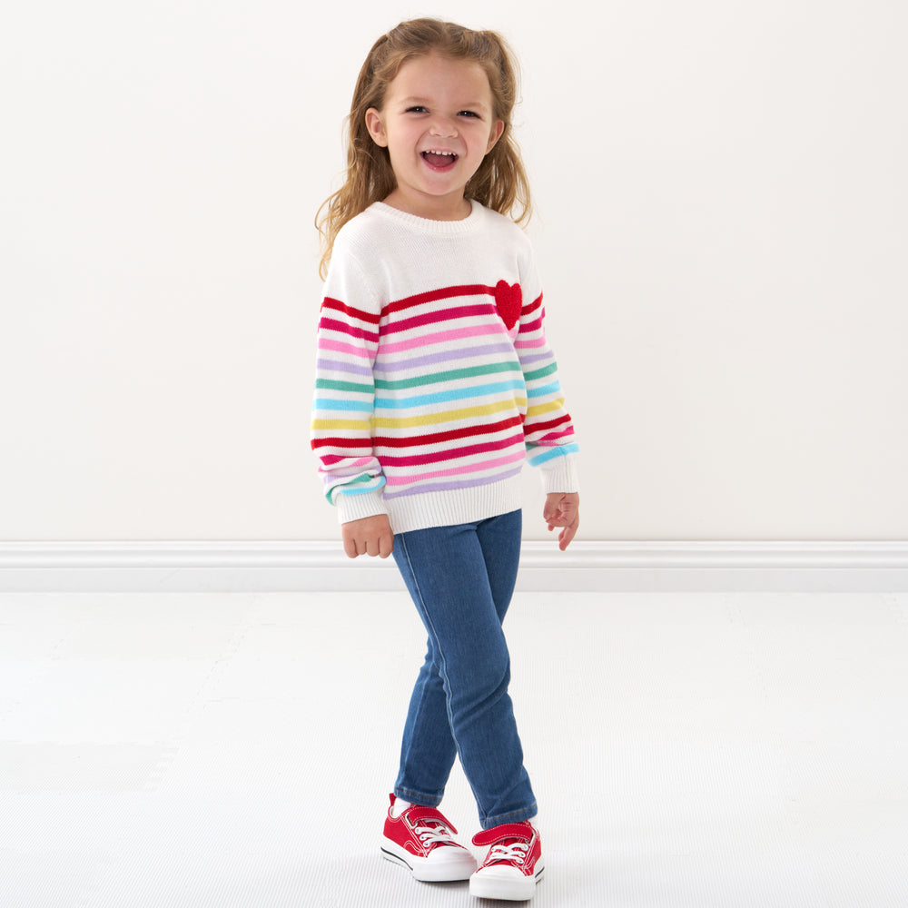 Click to see full screen - Child wearing a Multi Stripes knit sweater and coordinating pants