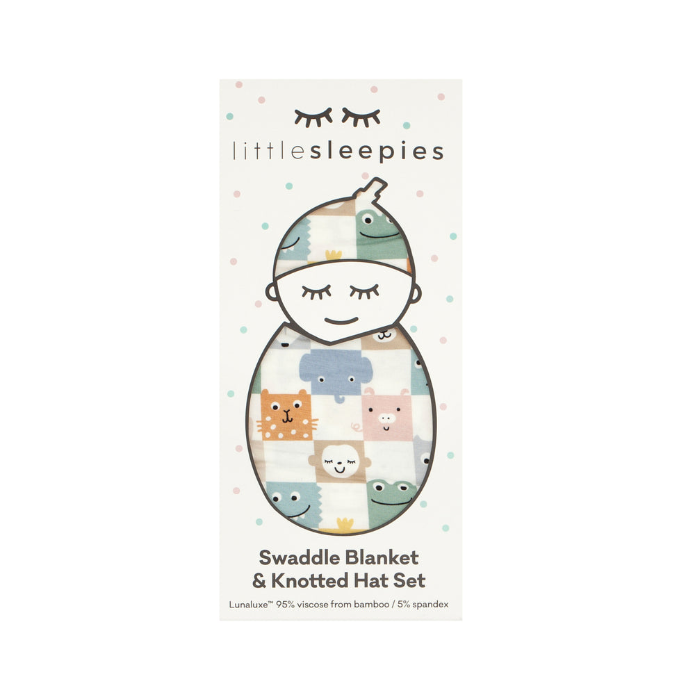 Check Mates swaddle and hat set in Little Sleepies peek-a-boo packaging
