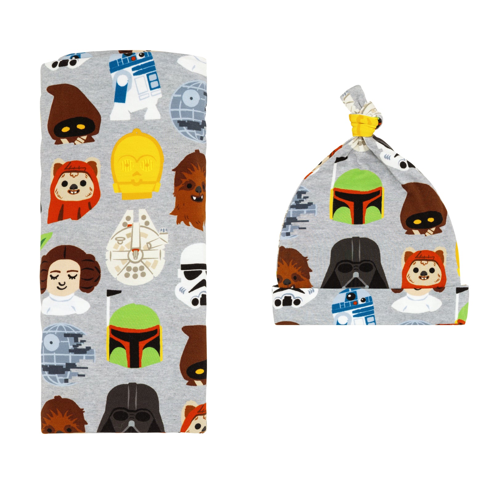 Flat lay image of a Legends of the Galaxy swaddle & hat set