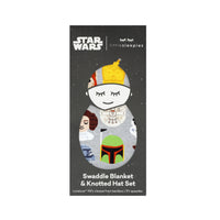 Legends of the Galaxy swaddle & hat set in Star Wars x Little Sleepies peek-a-boo packaging