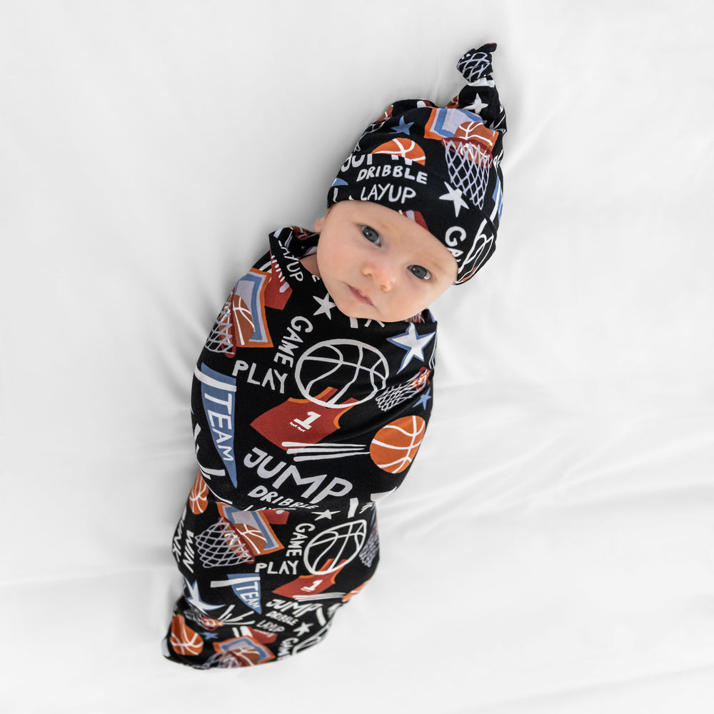 Baby in the Black Slam Dunk bamboo swaddle and hat set