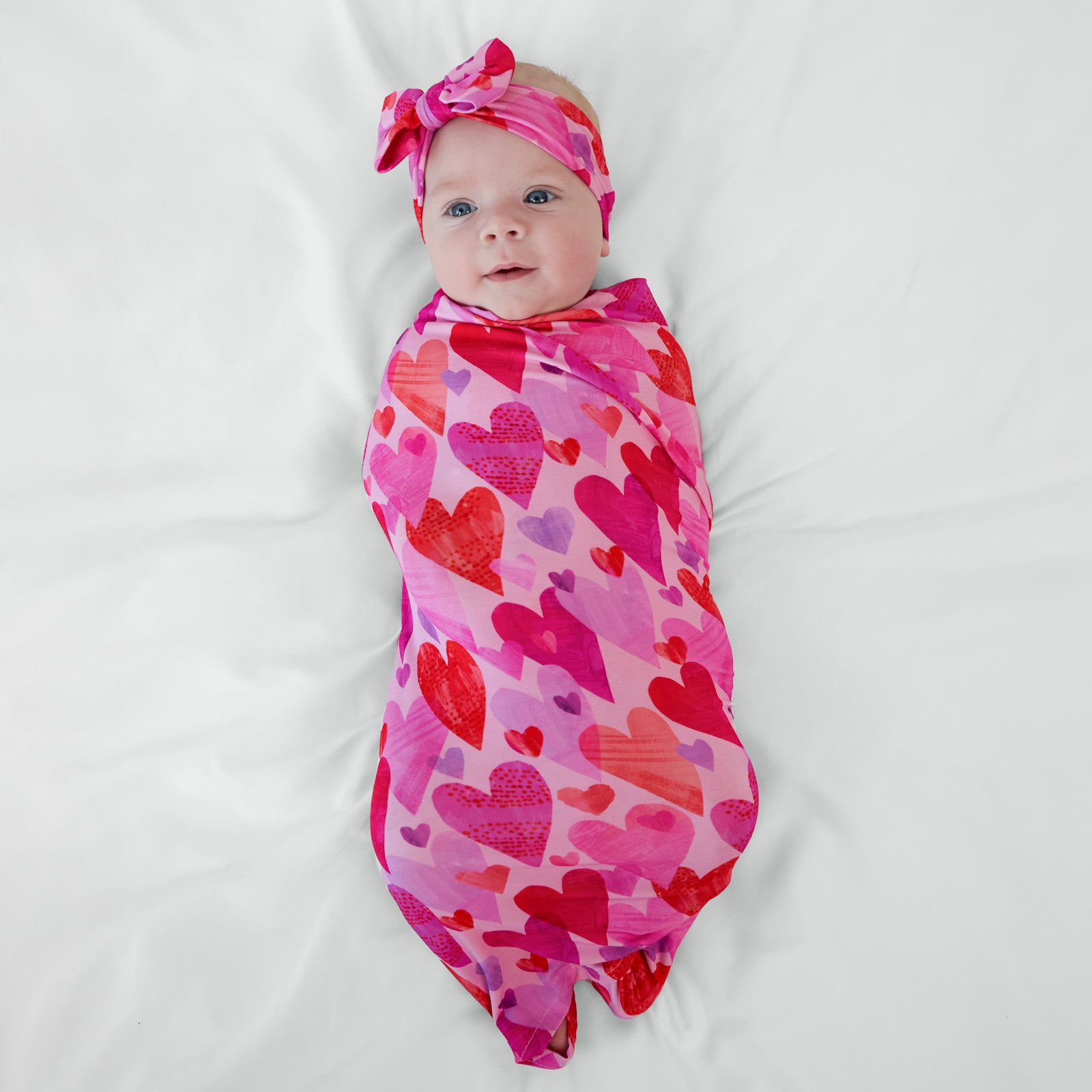 Pink Hearts & Crafts Swaddle & Luxe Bow Headband Set