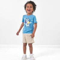 Alternate image of a child wearing a Bluey graphic tee and coordinating shorts