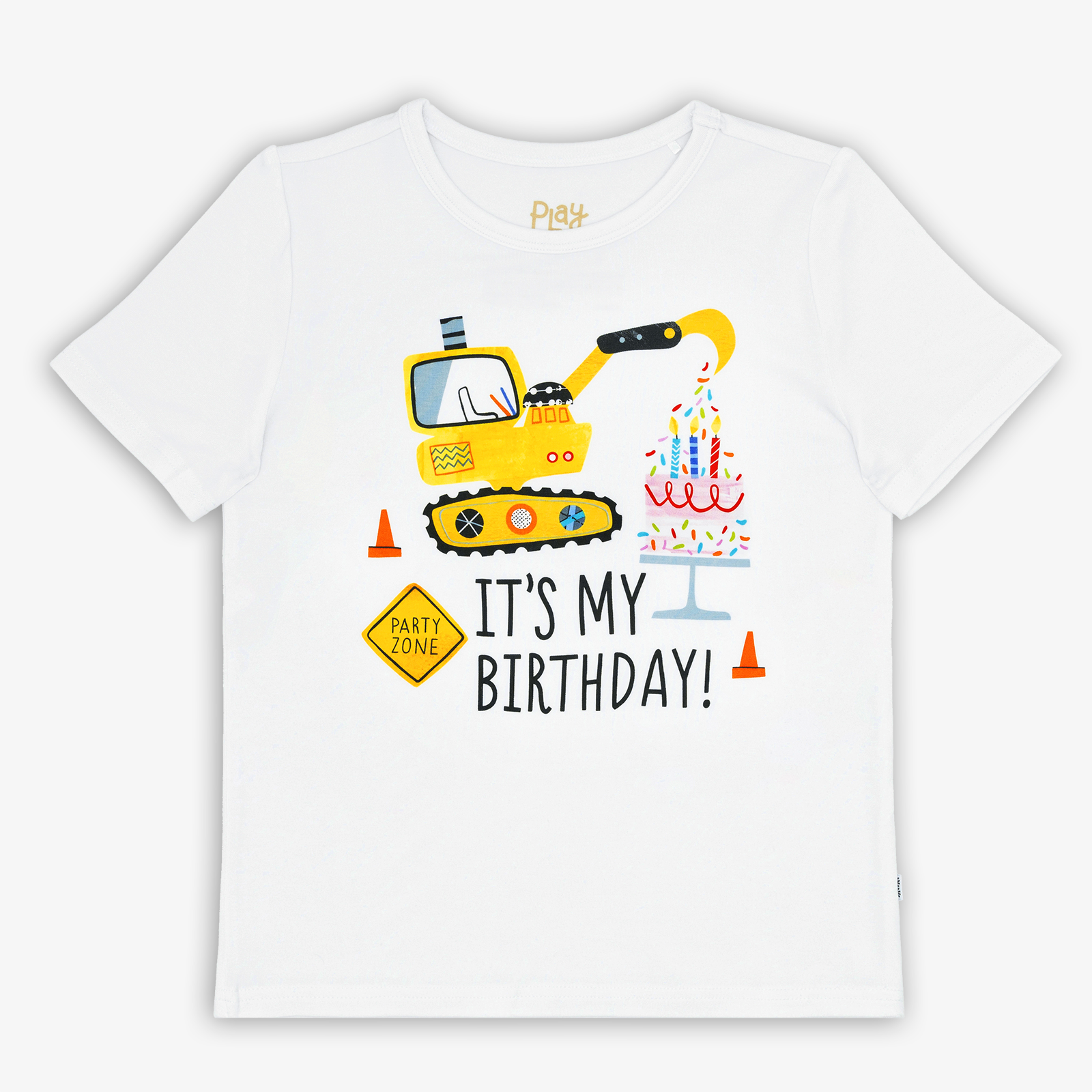 Flat lay image of the Birthday Builders Construction Graphic Tee