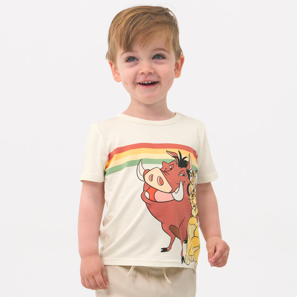 Alternate close up image of a child wearing a Lion King graphic tee and coordinating Play shorts