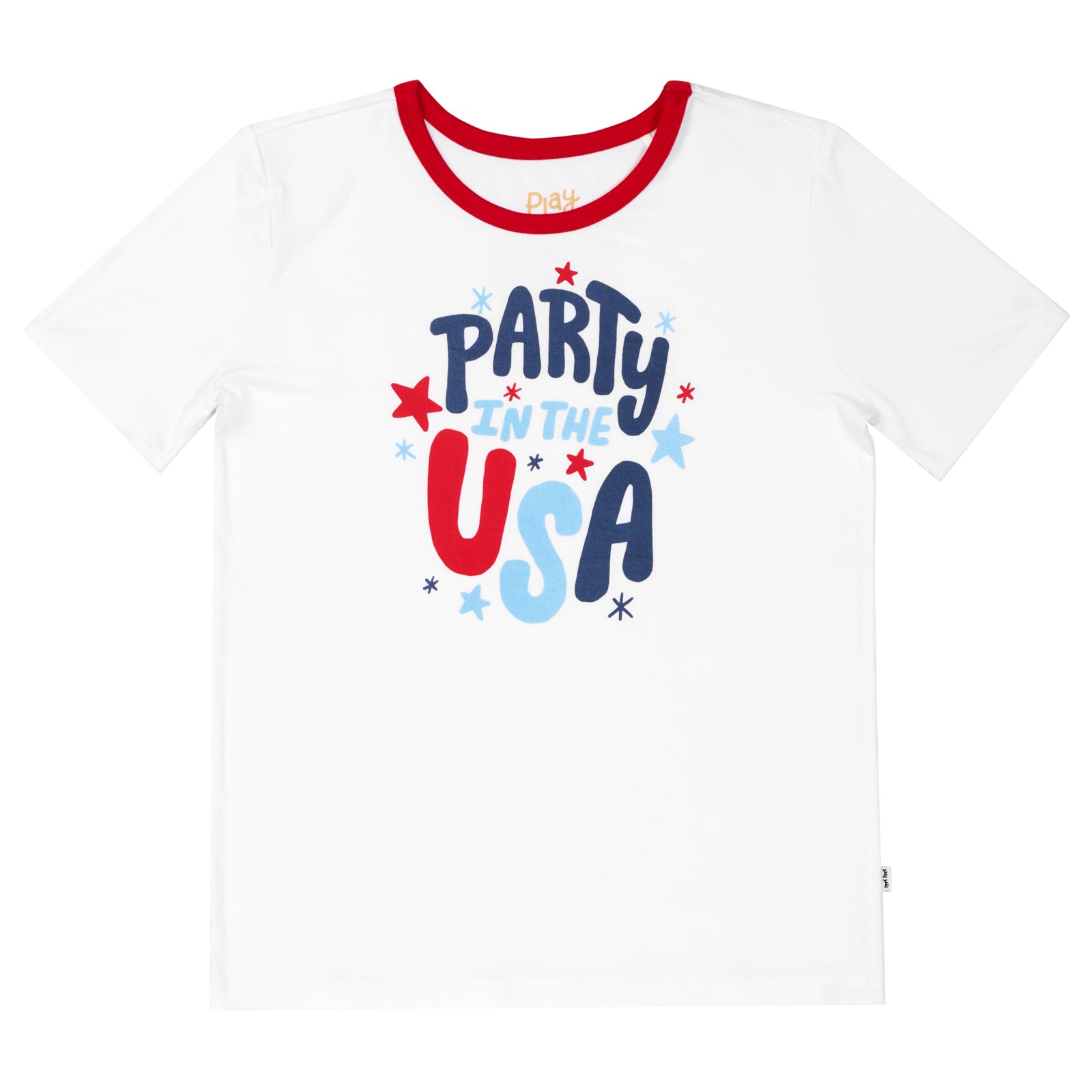 Flat lay image of a Party in the USA graphic tee