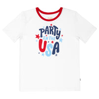 Flat lay image of a Party in the USA graphic tee