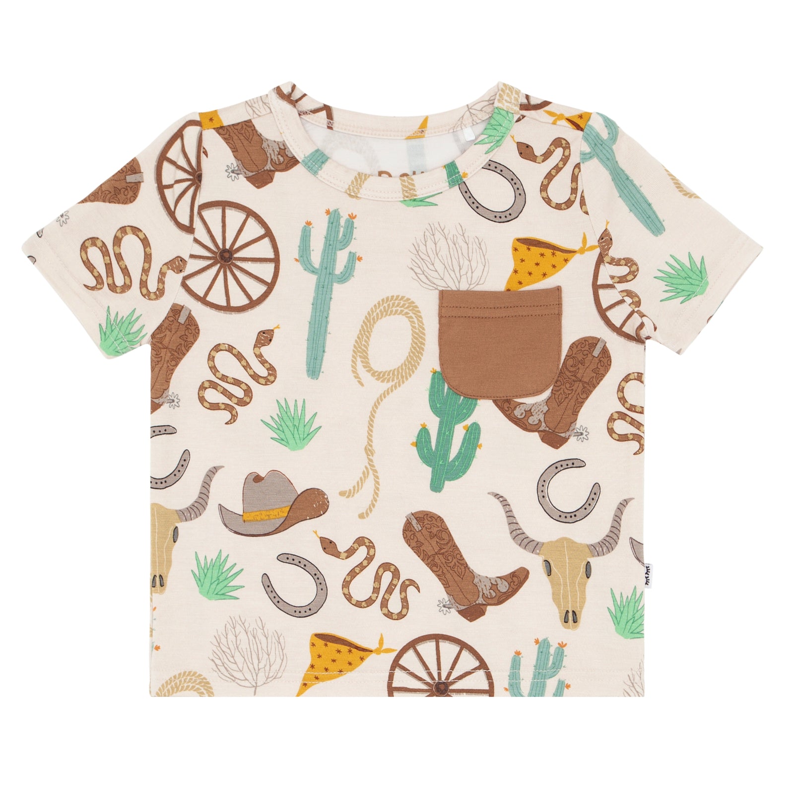 Flat lay image of a Caramel Ready to Rodeo pocket tee 