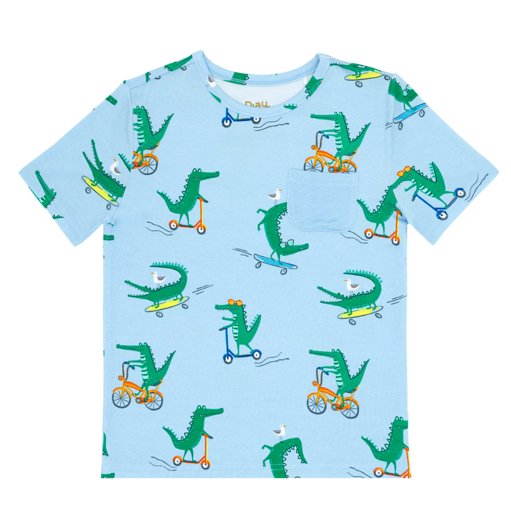 Flat lay image of a Later Gator pocket tee