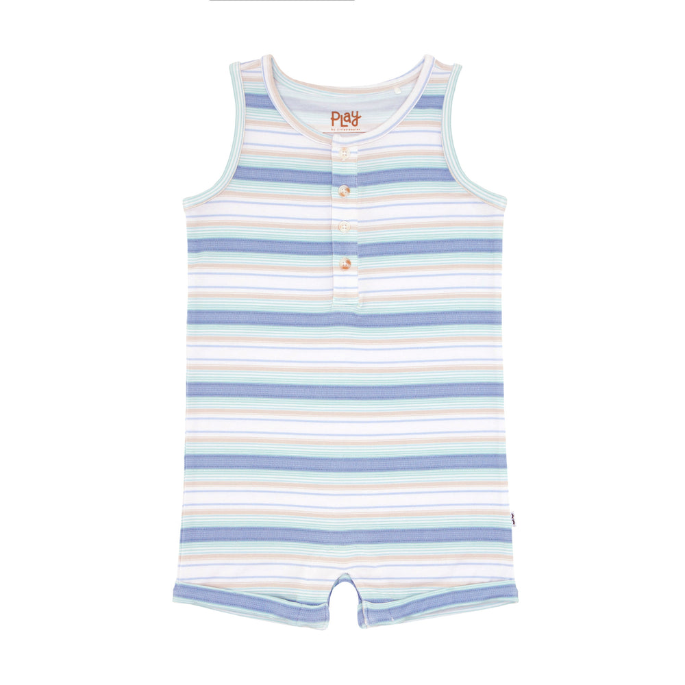 Flat lay image of a Surf Stripe tank button rormper