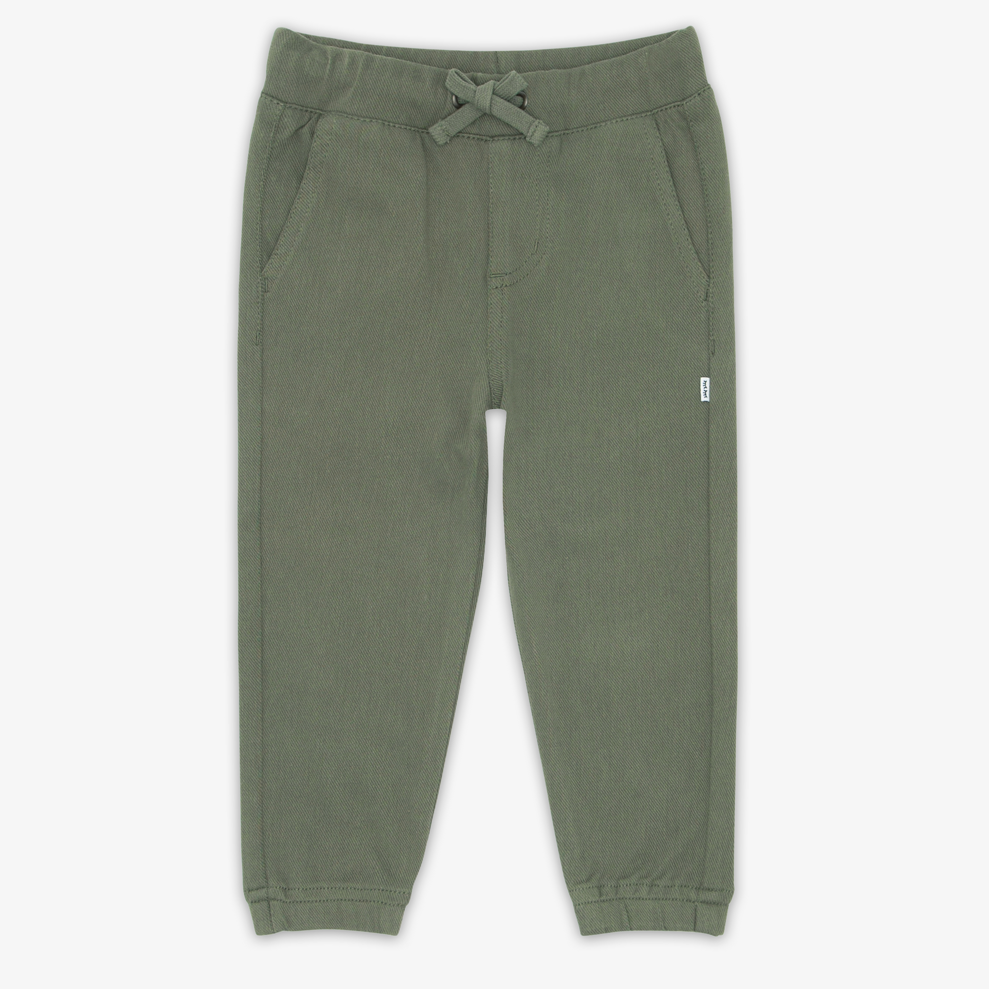 Flat lay image of the Olive Denim Jogger