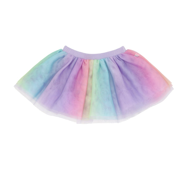 Flat lay image of a Rainbow graphic tutu skirt