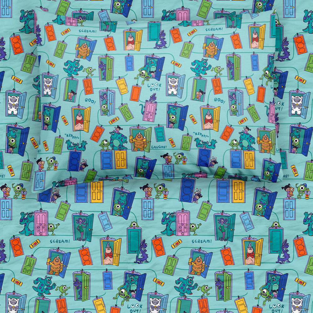 Top view image of the Disney Monsters, Inc. Scream Team Twin Sheet Set graphic