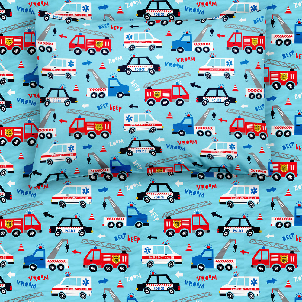 To the Rescue printed twin sheet with a matching pillowcase