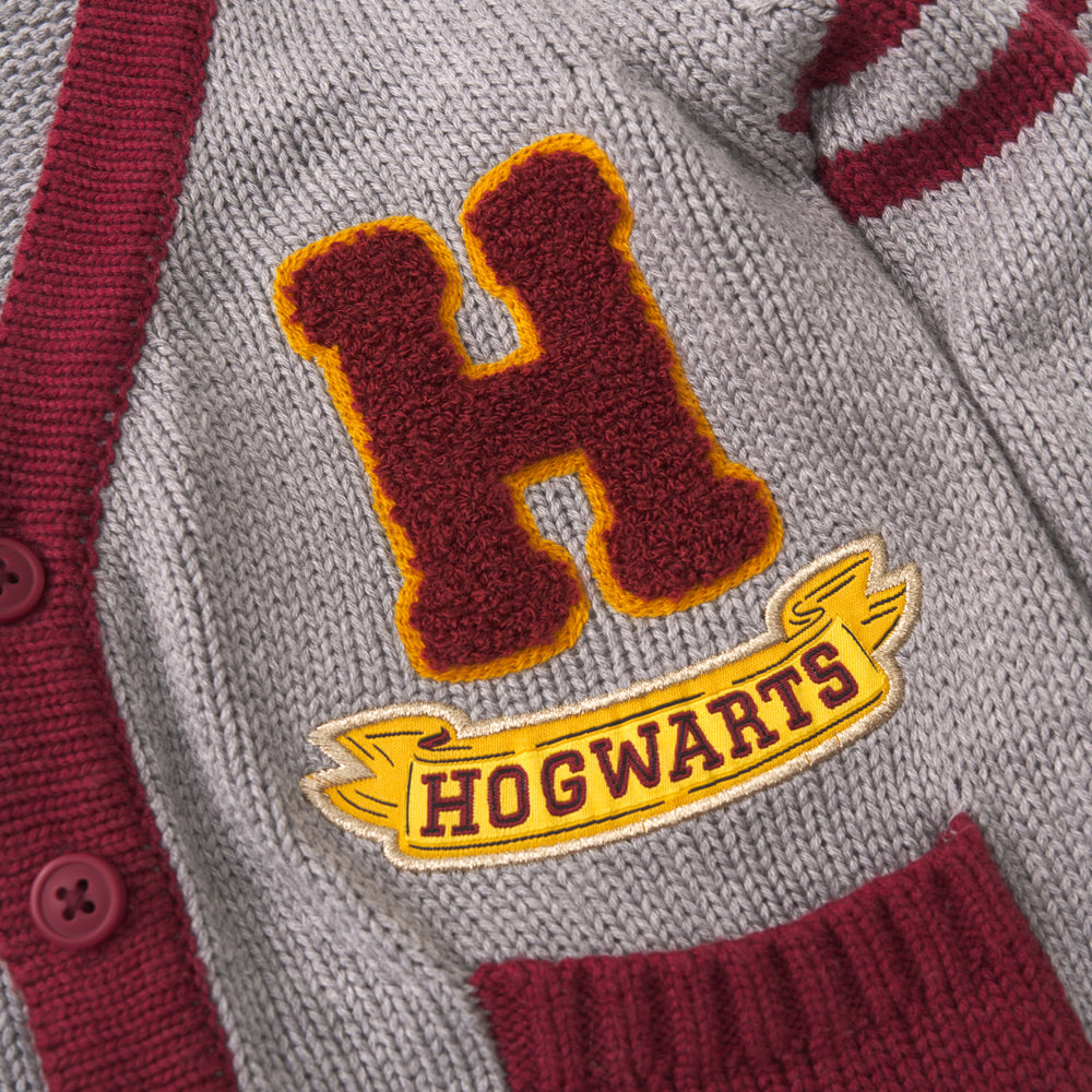 Close up detail shot of a Harry Potter Varsity Cardigan