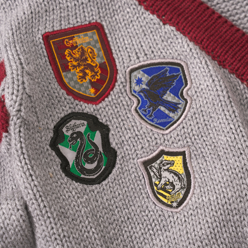 Alternate close up detail shot of a Harry Potter Varsity Cardigan