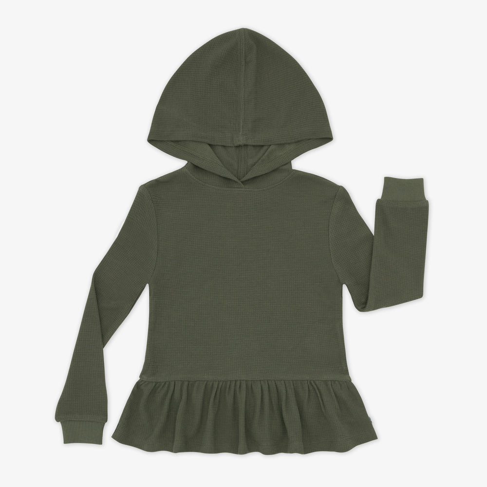 Flat lay image of an Olive Waffle Peplum Hooded Tee