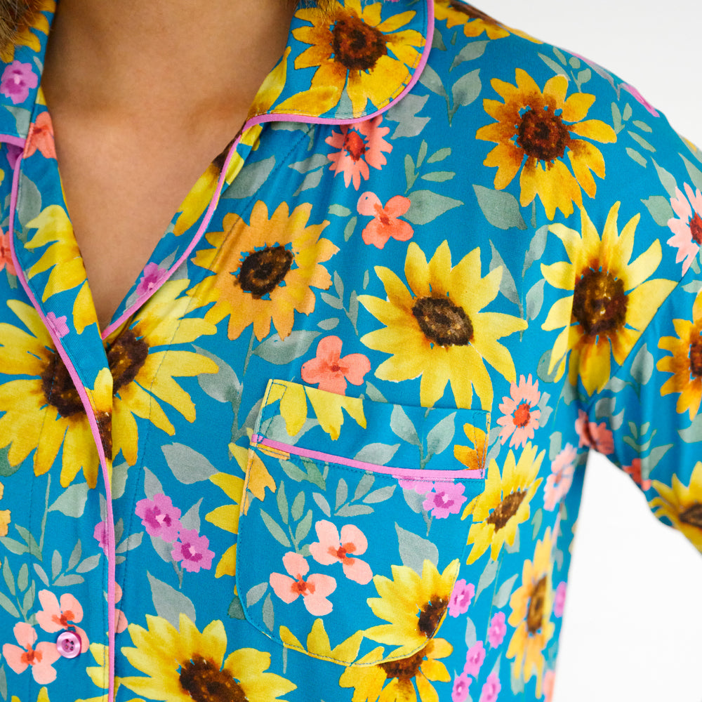 Alternative image of the collar & pocket detail on the Sunflower Fields Women's Sleep Shirt