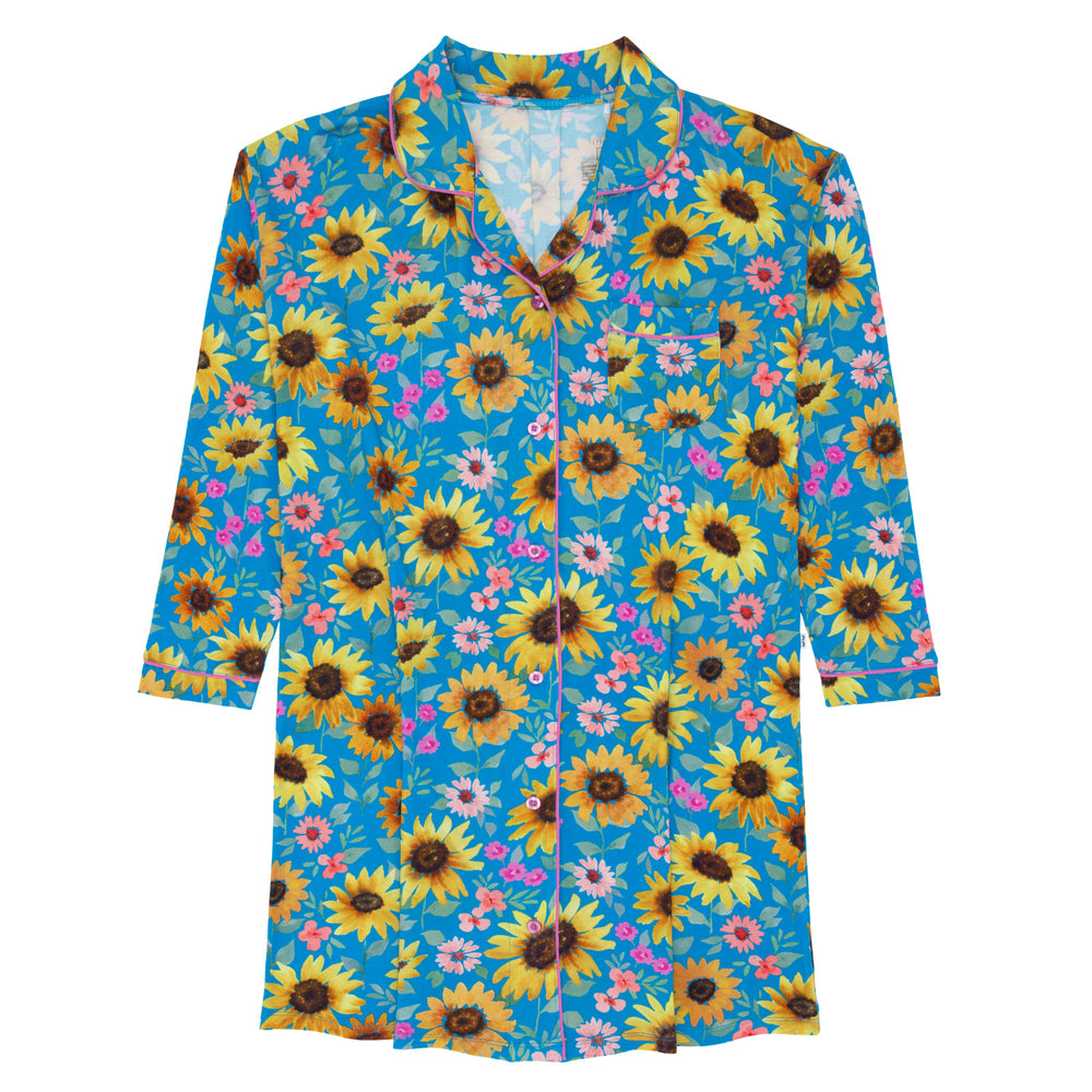 Flat lay image of the Sunflower Fields Women's Sleep Shirt