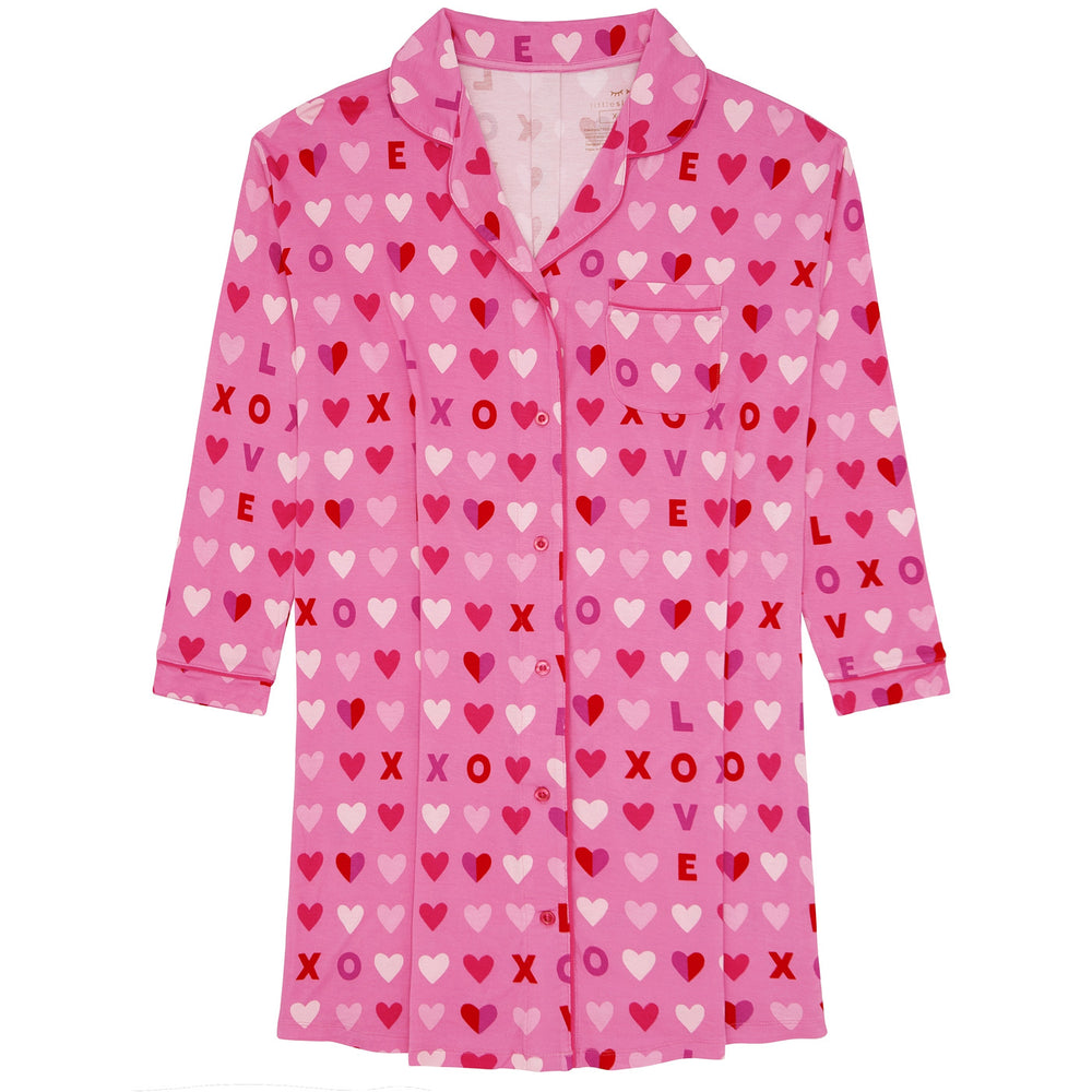 Click to see full screen - Flat lay image of a Pink XOXO women's sleep shirt