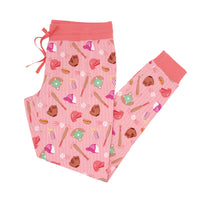 Flat lay image of women's Pink All Stars printed pajama pants