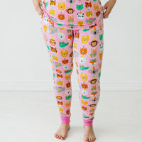 Alternative close up image of a woman wearing Pink Party Pals women's pj pants