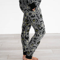 Side view image of the Gray Glowing Ghouls Women's Pajama Pants