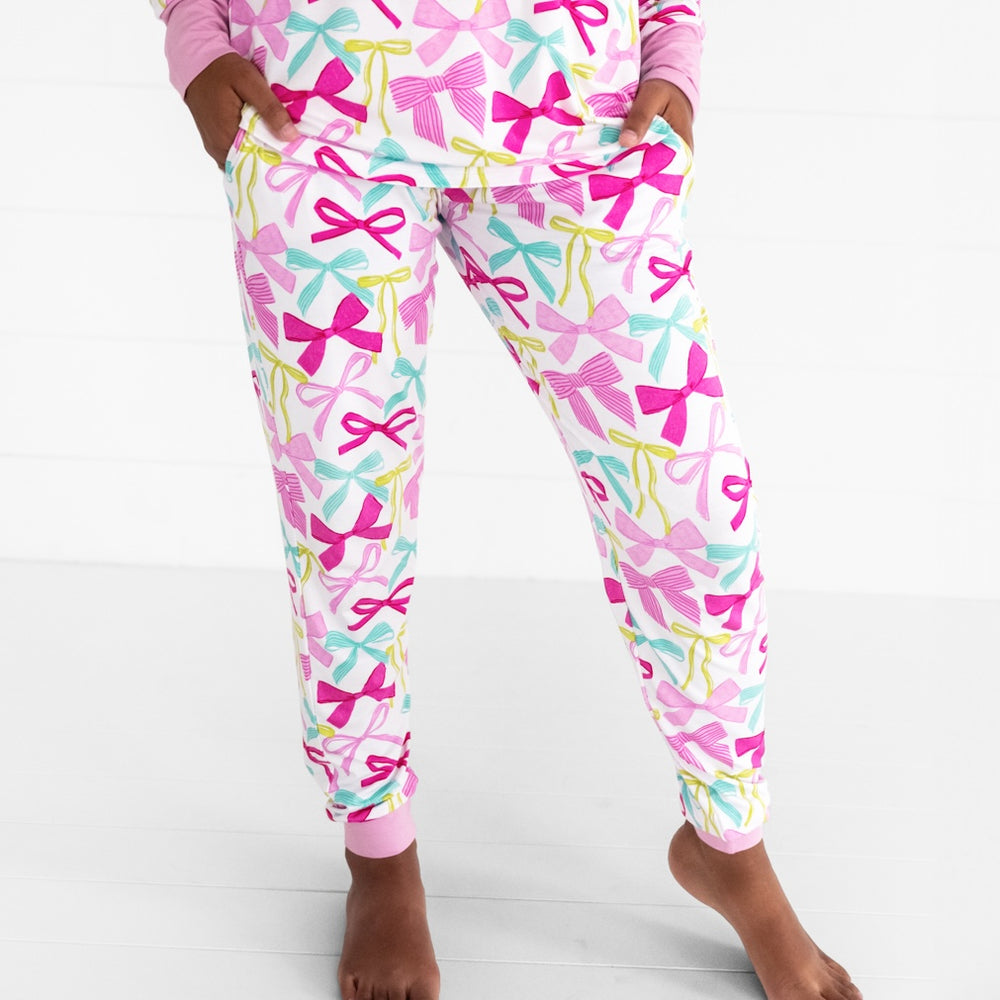 Close up image of women's Ribbons and Bows pj pants