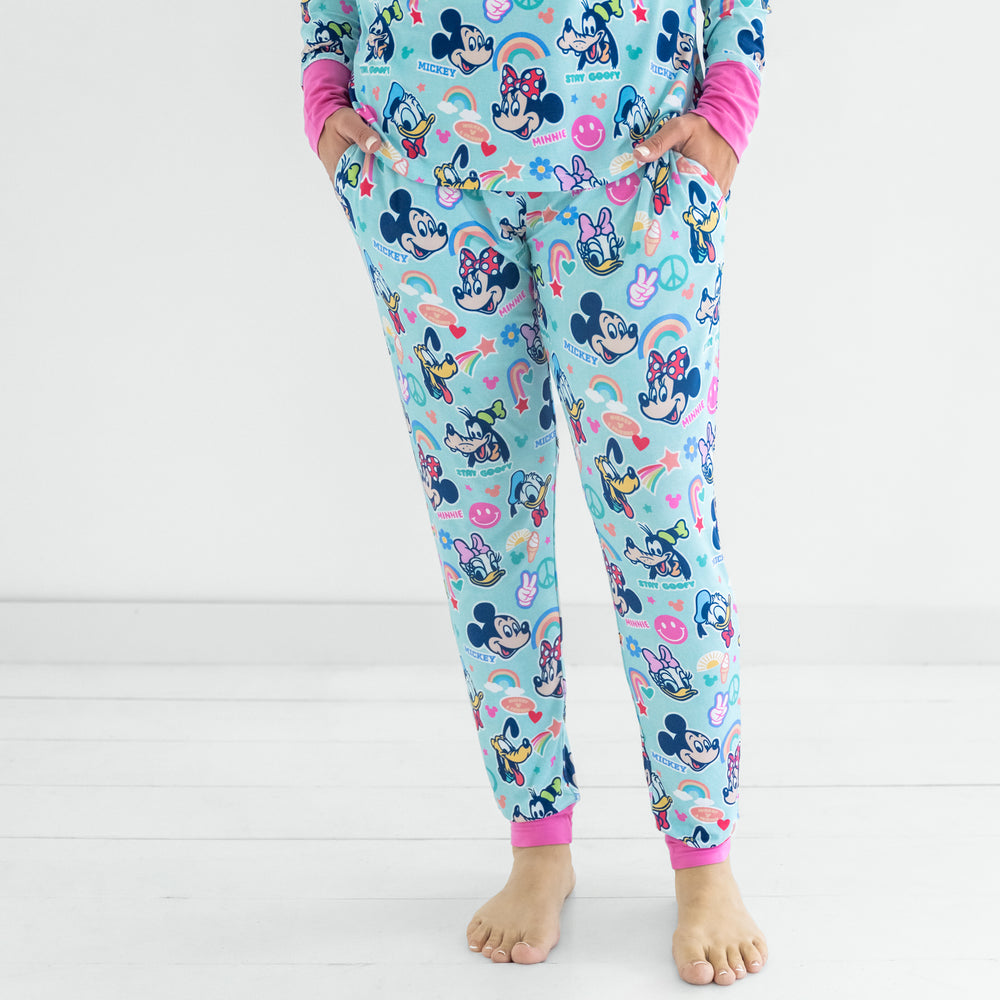 Woman standing in the Disney Mickey's Clubhouse Women's bamboo pajama pants