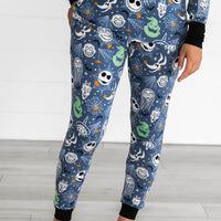 Close up image of the disney-jack-crew-womens-pajama-pants, on body