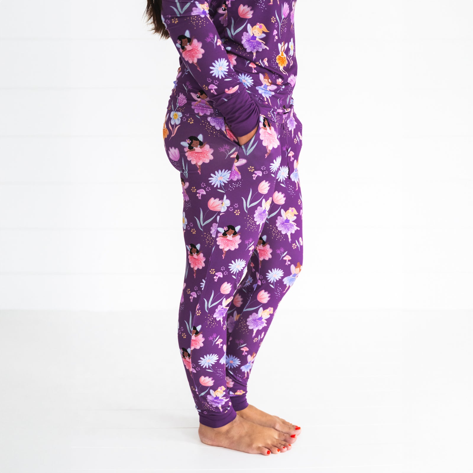 Side view image of the Garden Fairies Women's Pajama Pant display the pocket detail